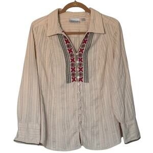 Avenue Womens Shirt‎ Embroidered Floral Cliched Back Sz 22/24 Cream Boho Western